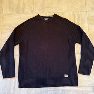 Tommy Hilfiger Sweater XXL Men Vintage V Neck Black Heavyweight Knit 100% Cotton